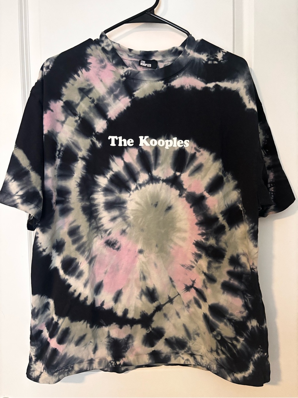 The Kooples Mens Tie-Dye Logo Tee in Black, Pink & Cream 100% Cotton Oversized